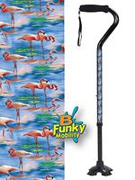 Adjustable Walking Cane Foam Handle Quad Footed Four Pointed Cane Tip Pink Flamingo Design