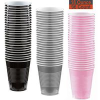 18 oz Party Cups, 96 Count - Black, Silver, Light Pink - 32 Each Color