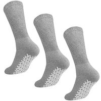Men Women Anti Slip Grip Non Skid Crew Cotton Diabetic Socks For Home Hospital (3-pairs Grey, 13-15 Extra Large)