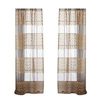 scamper 2Pcs Blackout Curtain Panels Leaves Sheer Tulle Window Treatment Drape Fabric Bedroom Kitchen Curtains 200x100cm