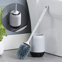 YBOBK HOME Toilet Brush and Holder, Compact Plastic Sturdy Deep Cleaning Toilet Bowl Cleaner Brush for Bathroom Storage and Organization - Wall Mounted, Gray and Black
