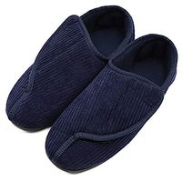 MEJORMEN Mens Diabetic Slippers Adjustable Warm Comfortable House Non-Skid Shoes for Swollen Feet, Diabetes, Swelling, Edema, Arthritis, Neuropathy, Stripe Navy, 12
