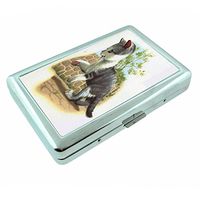 Perfection In Style Metal Silver Cigarette Case Vintage Cat Design 006