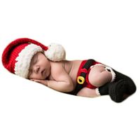 Baby Photography Props Boy Girl Photo Shoot Outfits Newborn Crochet Christmas Clothes Hat Shorts Boot Red