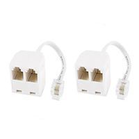 GFORTUN Beige 6P4C 4 Pin RJ11 Dual Female to RJ11 4 Pin Male Socket Plug Cord 2-Way Cable Splitter Adapter for Landline Telephone (2 Pack)