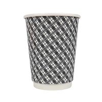 10 oz Disposable Paper Coffee Cups - Double Wall Gray Plaid Hot Paper Cups - Extremely - Hot Cup Factory - 100 Count
