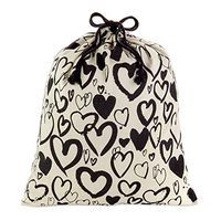 Hallmark 22" Extra Large Canvas Bag with Drawstring (Ivory with Black Hearts) for Valentines Day, Weddings, Bridal Showers, Anniversary and More
