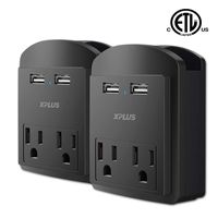 XPLUS Wall Outlet Surge Protector with Two 2.4A USB Charging Ports, 2 AC Outlet Plugs and Topside Phone Holders for iPhone, iPad and Others, ETL Certified (2 Pack Black)