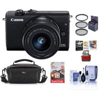 Canon EOS M200 Mirrorless Camera with EF-M 15-45mm f/3.5-6.3 is STM Lens, Black - Bundle with 49mm Filter Kit, 16GB SDHC Card, Camera Case, Cleaning Kit, Mac Software Package
