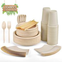Gezond 350 Pcs Disposable Dinnerware Set, Eco-friendly Heavy-duty Paper Plates Includes Compostable Biodegradable Plates, Forks, Knives, Spoons, Cups and Straws for 50 Guests (Natural Plates)