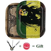 Zdada Mini Raw Rolling Tray Gift Set Colorful Metal Cigarette Rolling Tray-2PCS (Includes 1 Lion Rolling Tray,1 Rolling Machine and 1 Cleaning Ashtray Accessories)