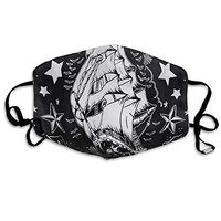 NiYoung Unisex Breathable Reusable Nautical Ship Anchor Sharks Starfish Black Mouth Cover, Adjustable Earloop Safety Anti Dust Half Face Cover for Running Cycling Travel Skiing