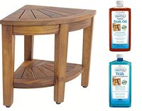 AquaTeak The Original 15.5" Kai Corner Teak Shower Bench with Shelf & AquaTeak Two-Step CareKit