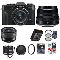 Fujifilm X-T30 Mirrorless Camera with XC 15-45mm f/3.5-5.6 OIS PZ Lens and XF 35mm F/2 RWR Lens, Black - Bundle with 32GB SDHC Card, 52mm Filter Kit, 43mm UV Filter, Memory Wallet, Software Package