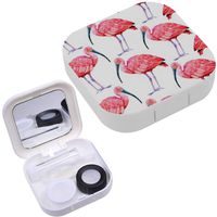 Portable Contact Lens Case Box Travel Kit Mirror + Bottle + Tweezers Container Holder [ Birds Scarlet Ibis ]