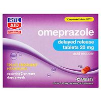 Rite Aid Acid Reducer Omeprazole Delayed Release Tablets, 20 mg - 42 Tablets | Heartburn Relief - Heartburn Medicine - Treats Frequent Heartburn