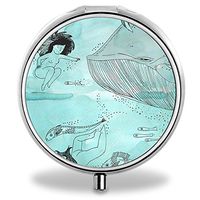 Ocean Pill Case, Round Stainless Drug Organizer Container Medicine Cover for Pocket Daily&Weekly