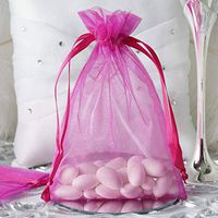 Tableclothsfactory 10PCS Fushia Organza Gift Bag Drawstring Pouch Wedding Favors Bridal Shower Treat Jewelry Bags - 5"x7"