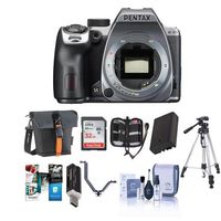 Pentax K-70 24MP FHD Digital SLR Camera Body Silver - Bundle w/32GB SDHC U3 Card, Holster Case, Spare Battery, Tripod, Cleaning Kit, Memory Wallet, Card Reader, Triple Shoe V Bracket, Software Pack