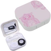 Portable Contact Lens Case Box Travel Kit Mirror + Bottle + Tweezers Container Holder [ Owl Design Zentangle ]