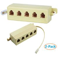 Beige RJ11 6P4C Splitter Male to 5 Way Female Adapter Converter Jack Extension Telephone Line Multiple Splitter Connector (2 of Pack)