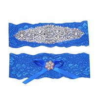 Meidexian888 Wedding Lace Garter, Blue Rhinestone Lace Garter Set Wedding Garter Belt Flower Floral Design Garter for Bride (Blue)