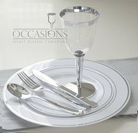 OCCASIONS Disposable Plastic Plates, silverware and wine cups (PACK X 20 GUESTS)
