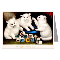 12 Assorted Note Cards of Currier and Ives of White Kitties Collection.