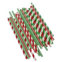 Amosfun 100 pcs Christmas Holiday Paper Straw Biodegradable Drinking Straws Holiday Party Supplies for Tea Shop Bar Restaurant