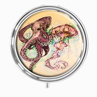 Youroom Watercolor Brilliant Octopus Custom HOT Sales Stainless Steel Round Pill Box Medicine Vitamin Organizer Holder Decorative box