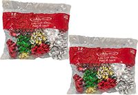 Gift Bows 24 Christmas Holiday Polka Dot Red Green Blue Silver Peel n' Stick for Gift Wrapping Presents, Decoration, Peel N Stick (24 Bows)