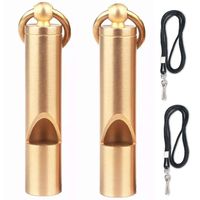 FUTURESTEPS Premium Brass Whistles Set of 2 - Includes 2 Black Lanyard 30 Inches - Loud Survival Whistles - Solid Brass