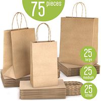 WDC Industries Brown Paper Bags with Handles Bulk, 75 Craft Bags, 25 Each Size (Large, Medium & Small). Plain Kraft Paper Bag Great for Shopping, Gift Bags, to go, Lunch or just Extra paperbags Handle