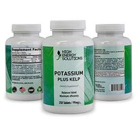 HIGH ENERGY SOLUTIONS 250 Tablets - Potassium 99mg - Plus 150mcg Iodine from Kelp - Supports Healthy Thyroid - Energy - Stamina - Healthy Water Balance and Whole Body pH - GMP - USA