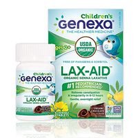 Genexa Lax-Aid for Children Laxative: Certified Organic, Free of Dyes & Talc, Safe, Non-GMO Verified, Vegan. Gentle, Overnight Relief, Relieves Constipation & Irregularity (50 Chewable Tablets)
