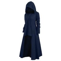 Womens Gothic Punk Asymmetric Hem Long Sleeve Loose Hoodies Dress Cloak Costumes Vintage High Low Sweatshirts Tunic Tops (Blue, L)