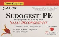 Sudogest PE Generic for Sudafed PE Nasal Decongestant Phenylephrine HCl 10mg Tablets t 6 Packs of 36-count Total 216 Tablet by Major Pharmaceuticals