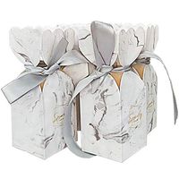 Lontenrea 50 Pcs Candy Boxes Wedding Birthday Party Favor Gift Box with 50pcs Silver Ribbons Decoration