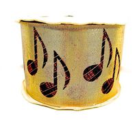 Music Notes Gold Lame',red Plaid Music Notes,2 3/4"x 20 Yards