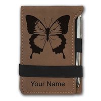 Mini Notepad, Swallowtail Butterfly, Personalized Engraving Included (Dark Brown)