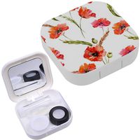 Portable Contact Lens Case Box Travel Kit Mirror + Bottle + Tweezers Container Holder [ Poppy Watercolor Flowers ]