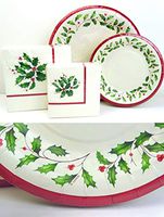lx112 Lenox Holly Paper Plates and Napkins Set, 112 pcs, Christmas Holiday