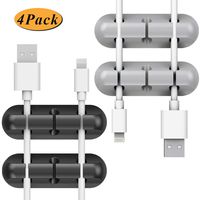 Cable Management, 4 Pieces Cable Organizer Cable Clips Wire Management Self Adhesive Hooks 3 Slots Cord Organizer for Home Office for USB Charging Cables Mouse Cable Pc Cables (Black & Gray)