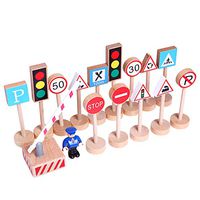 bromrefulgenc Intelligence Toy for Toddler,16Pcs/Set raffic Signs Model Block,Wooden Street Road Sign Intelligence Educational Toy for Kids Children 16pcs