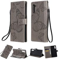 Amocase Wallet Leather Case with 2 in 1 Stylus for Samsung Galaxy Note 10/Note 10 5G,Premium Strap 3D Butterfly Magnetic PU Leather Stand Shockproof Card Slot Case - Gray