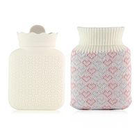 Hot Water Bottle Premium Food Grade Silicone Water Bag Can be Heated in The Microwave Oven with Knit Cover, Great for Quick Pain Relief, Hot and Cold Therapy by Bellagione (White-Short)