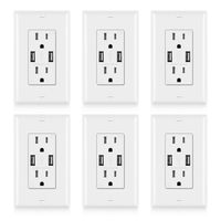 [6 Pack] BESTTEN USB Receptacle Outlet, 3.6A Dual USB Wall Charger, 15A TR Outlets, Decorator Wall Plate Included, UL Listed, White