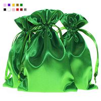 Knitial 6" x 9" Green Satin Gift Bags, Jewelry Bags, Wedding Favor Drawstring Bags Baby Shower Christmas Gift Bags 50 per Pack