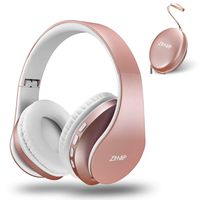 Bluetooth Over-Ear Headphones, Zihnic Foldable Wireless and Wired Stereo Headset Micro SD/TF, FM for Cell Phone,PC,Soft Earmuffs &Light Weight for Prolonged Waring (Rose Gold)