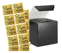 3 x 3 x 3" Black Gloss Wedding Gift Candy & Party Favor Boxes w. Sticker Seals -24pack